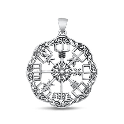 Sterling Silver Oxidized Viking Compass Pendant Face Height-30mm