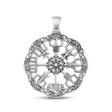 Sterling Silver Oxidized Viking Compass Pendant Face Height-30mm