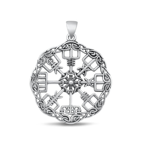 Sterling Silver Oxidized Viking Compass Pendant Face Height-30mm