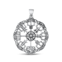 Sterling Silver Oxidized Viking Compass Pendant Face Height-30mm
