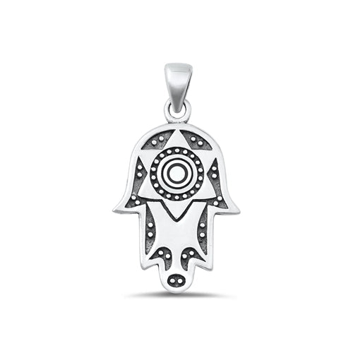Sterling Silver Oxidized Hamsa Plain Pendant Face Height-24.5mm