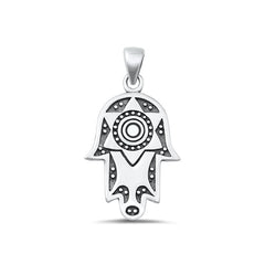 Sterling Silver Oxidized Hamsa Plain Pendant Face Height-24.5mm