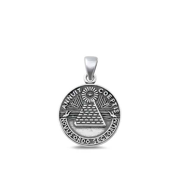 Sterling Silver Oxidized Novus Ordo Seclorum Plain Pendant Face Height-17.9mm