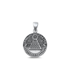 Sterling Silver Oxidized Novus Ordo Seclorum Plain Pendant Face Height-17.9mm