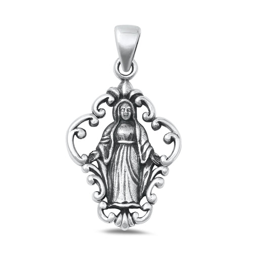 Sterling Silver Oxidized Virgin Mary Plain Pendant Face Height-29.4mm