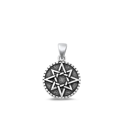 Sterling Silver Oxidized Pentagram Plain Pendant Face Height-16.4mm