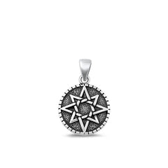 Sterling Silver Oxidized Pentagram Plain Pendant Face Height-16.4mm