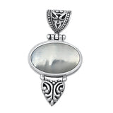 Sterling Silver Oxidized Bali Style Genuine Mother of Pearl Stone Pendant