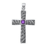 Sterling Silver Oxidized Marcasite and Purple CZ Stone Pendant