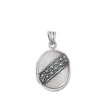 Load image into Gallery viewer, Sterling Silver Oxidized Marcasite and Mother of Pearl Stone Pendant-22.4 mm