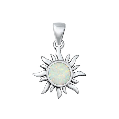 Sterling Silver Oxidized White Lab Opal Sun Pendant Face Height-19.6mm