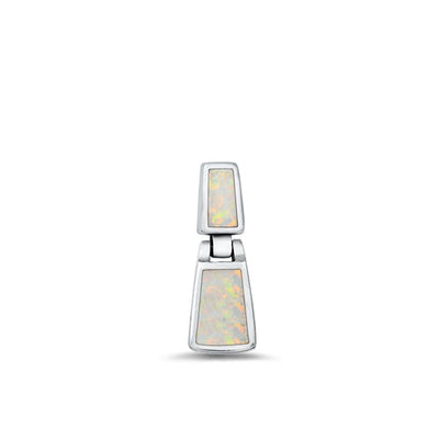 Sterling Silver Oxidized White Lab Opal Bar Pendant Face Height-20.7mm