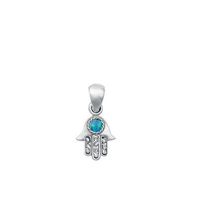 Sterling Silver Oxidized Hamsa Blue Lab Opal Pendant