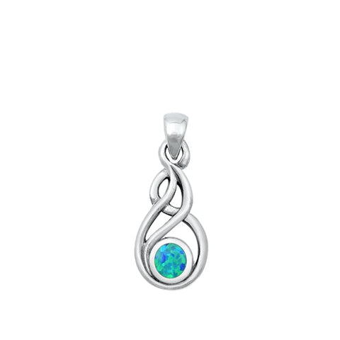 Sterling Silver Oxidized Celtic Style Blue Lab Opal Pendant