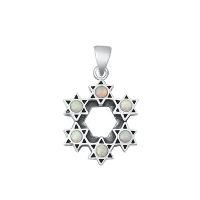 Sterling Silver Oxidized White Lab Opal Pendant-22.2mm