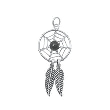 Load image into Gallery viewer, Sterling Silver Oxidized Onyx Dreamcatcher Stone Pendant-16 mm