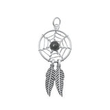 Sterling Silver Oxidized Onyx Dreamcatcher Stone Pendant-16 mm