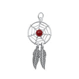 Sterling Silver Oxidized Red Agate Dreamcatcher Stone Pendant-16 mm