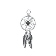 Load image into Gallery viewer, Sterling Silver Oxidized Onyx Dreamcatcher Stone Pendant-14 mm