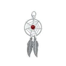 Load image into Gallery viewer, Sterling Silver Oxidized Red Agate Dreamcatcher Stone Pendant-14 mm