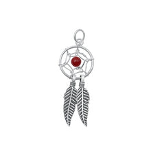 Load image into Gallery viewer, Sterling Silver Oxidized Red Agate Dreamcatcher Stone Pendant-12 mm
