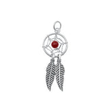 Sterling Silver Oxidized Red Agate Dreamcatcher Stone Pendant-12 mm