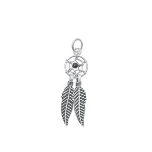 Sterling Silver Oxidized Onyx Dreamcatcher Stone Pendant