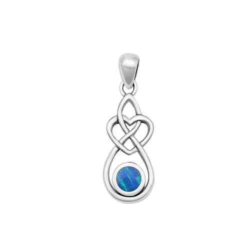 Sterling Silver Oxidized Blue Lab Opal Pendant-21mm