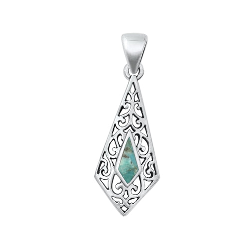 Sterling Silver Oxidized Genuine Turquoise Pendant Face Height-27.7mm