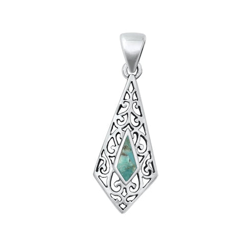 Sterling Silver Oxidized Genuine Turquoise Pendant Face Height-27.7mm