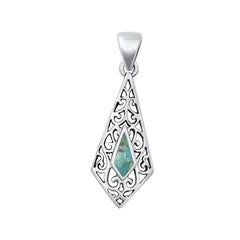 Sterling Silver Oxidized Genuine Turquoise Pendant Face Height-27.7mm