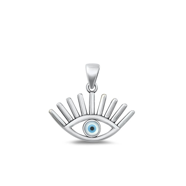 Sterling Silver Oxidized Evil Eye Mother Of Pearl Pendant Face Height-13.7mm