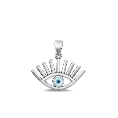 Sterling Silver Oxidized Evil Eye Mother Of Pearl Pendant Face Height-13.7mm