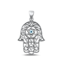 Load image into Gallery viewer, Sterling Silver Oxidized Mother of Pearl Hamsa &amp; Evil Eye Pendant Face Height-29.2mm