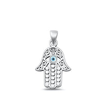 Load image into Gallery viewer, Sterling Silver Oxidized Genuine Turquoise Hamsa And Evil Eye Stone Pendant Face Height-21mm