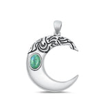 Sterling Silver Oxidized Genuine Turquoise Moon Stone Pendant Face Height-27.3mm