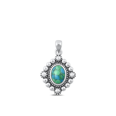 Sterling Silver Oxidized Genuine Turquoise Stone Pendant Face Height-17.8mm