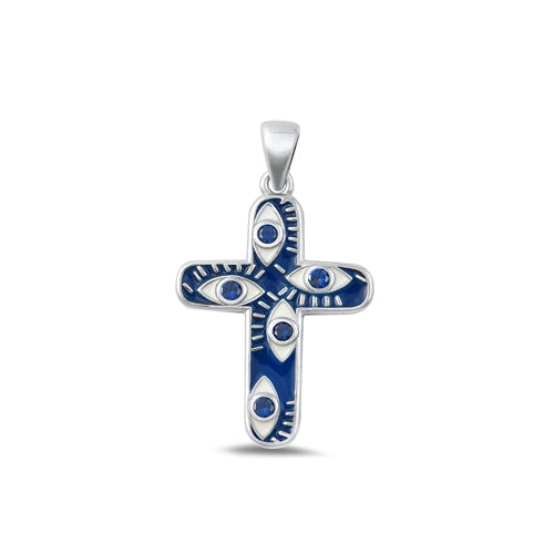 Sterling Silver  Rhodium Plated Enamel Pendant Face Height-23.3mm