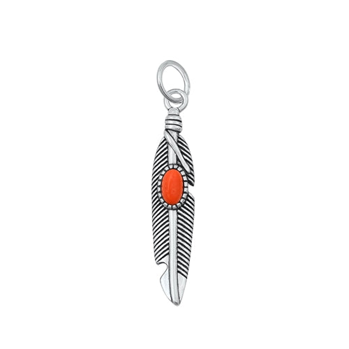 Sterling Silver Oxidized Carnelian Feather Pendant