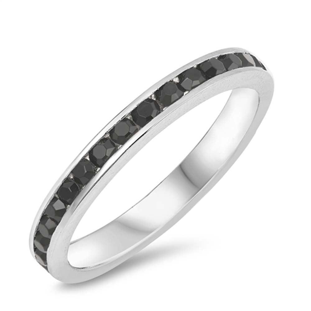 Sterling Silver Eternity Band Ring with Black Crystals on Channel Setting with Rhodium FinishAnd Band Width 1.7MM