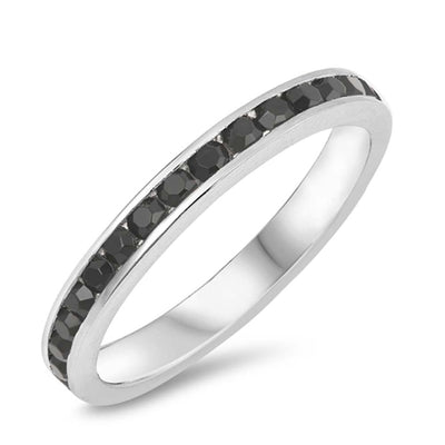 Sterling Silver Eternity Band Ring with Black Crystals on Channel Setting with Rhodium FinishAnd Band Width 1.7MM