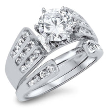 Load image into Gallery viewer, Sterling Silver Clear CZ Facny 2 Piece Engagement Ring Set with a Round Cut Clear CZ in the CenterAnd Ring Band Width of 2MM and Ring Face Height of 7MM