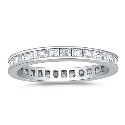 Sterling Silver Round Wedding Band Shaped Clear CZ RingAnd Band Width 4mm