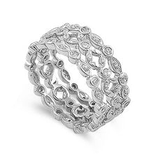 Load image into Gallery viewer, Sterling Silver Round and Marquise Clear CZ Fancy 3 Piece Ring Sets with Ring Band Width of 1MM for each Band