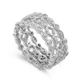Sterling Silver Round and Marquise Clear CZ Fancy 3 Piece Ring Sets with Ring Band Width of 1MM for each Band