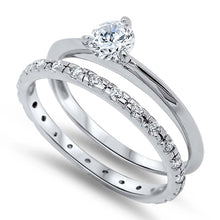 Load image into Gallery viewer, Sterling Silver Clear CZ Fancy 2 Piece Engagement Ring Set with 3 Prong Set Round Clear CZ in the CenterAnd Ring Face Height of 5MM and Ring Band Width of 2MM