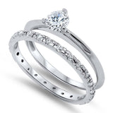 Sterling Silver Clear CZ Fancy 2 Piece Engagement Ring Set with 3 Prong Set Round Clear CZ in the CenterAnd Ring Face Height of 5MM and Ring Band Width of 2MM