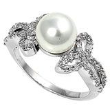 Sterling Silver Simulated Pearl And Cubic Zirconia Ring