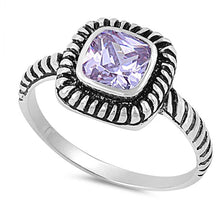 Load image into Gallery viewer, Sterling Silver Spinner Lavender Square Shaped CZ RingAnd Face Height 8mm