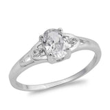 Sterling Silver Oval Shaped Clear CZ RingAnd Face Height 7mmAnd Band Width 2mm